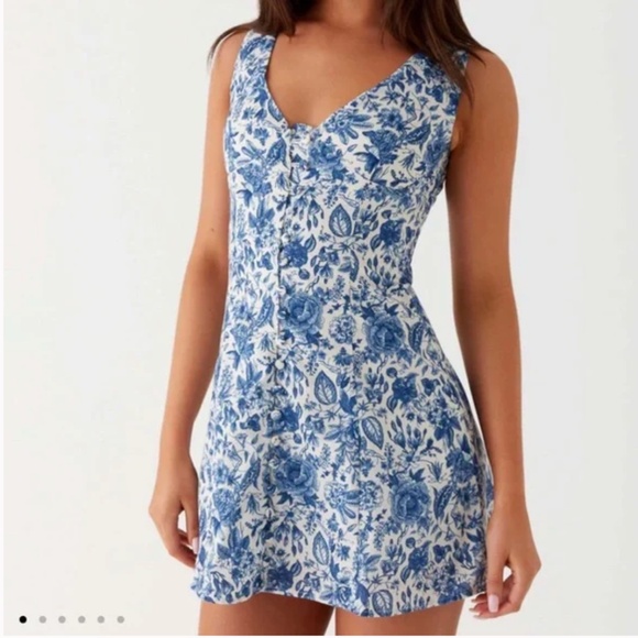 PEPPERMAYO - White and Blue Floral Mini Dress - Picture 1 of 7